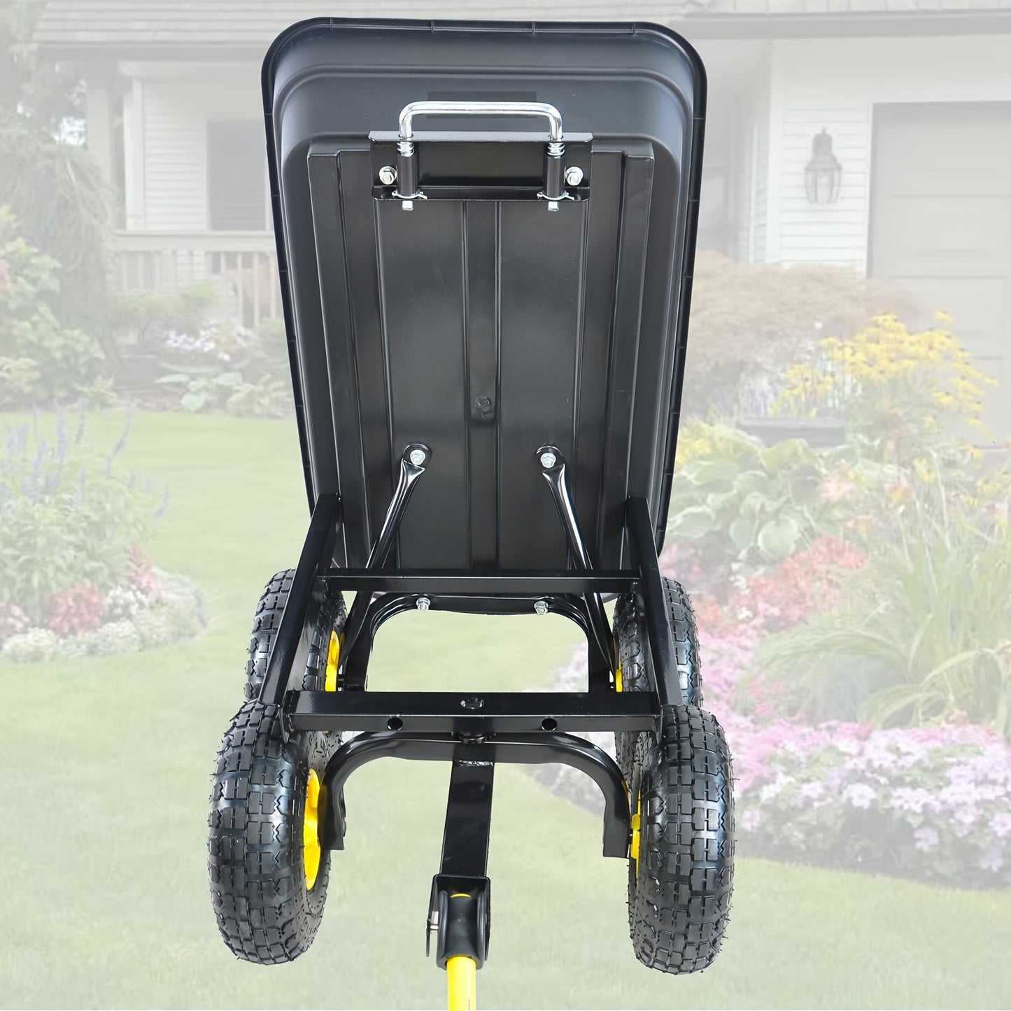 Garden Dump Cart, Steel Frame Pneumatic Tires Lawn Yard Farm Utility Wagon for Garden, Patio and Yard Use