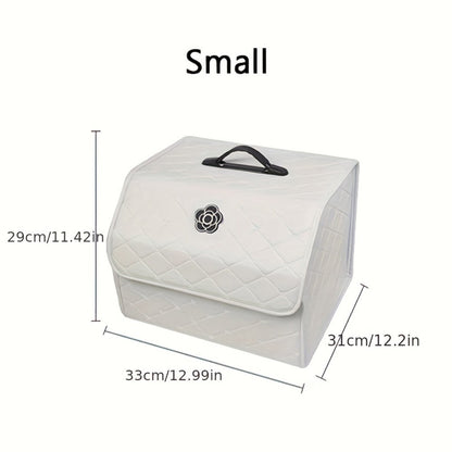 Car Trunk Organizer, Foldable Quilted Lidded Storage Box in Small or Large Size with Black and White Options