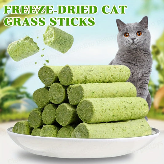 Green Cat-Grass Treat Sticks in 15-Piece or 3 x 5-Piece Checkout Packs for Adult Cats Pictured