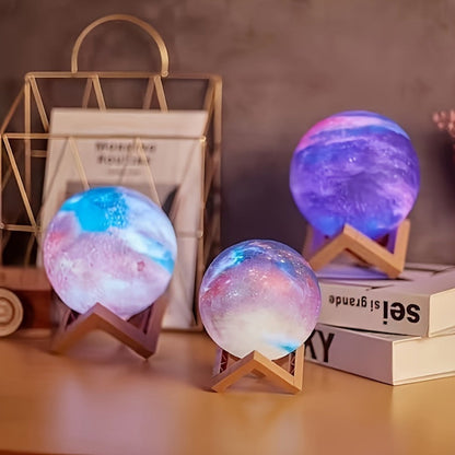 3D Moon Lamp 16 Colors LED Night Light with Remote Control USB Powered Solid Wood Stand for Entryways, Bedrooms and Living Spaces