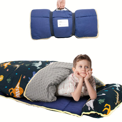 Kids Nap Mat with Pillow Foldable Minky Dot Cooling Breathable Portable Preschool Daycare Mat for Entryways, Bedrooms and Living Spaces