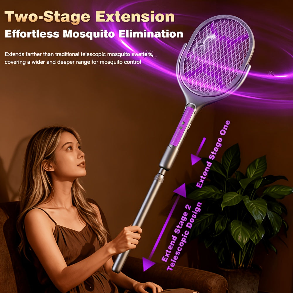 2-in-1 Mosquito Trap Lamp & Retractable Electric Fly Swatter Racket, USB Rechargeable Base