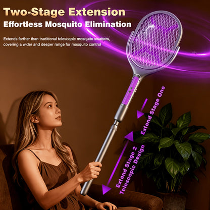 2-in-1 Mosquito Trap Lamp & Retractable Electric Fly Swatter Racket, USB Rechargeable Base