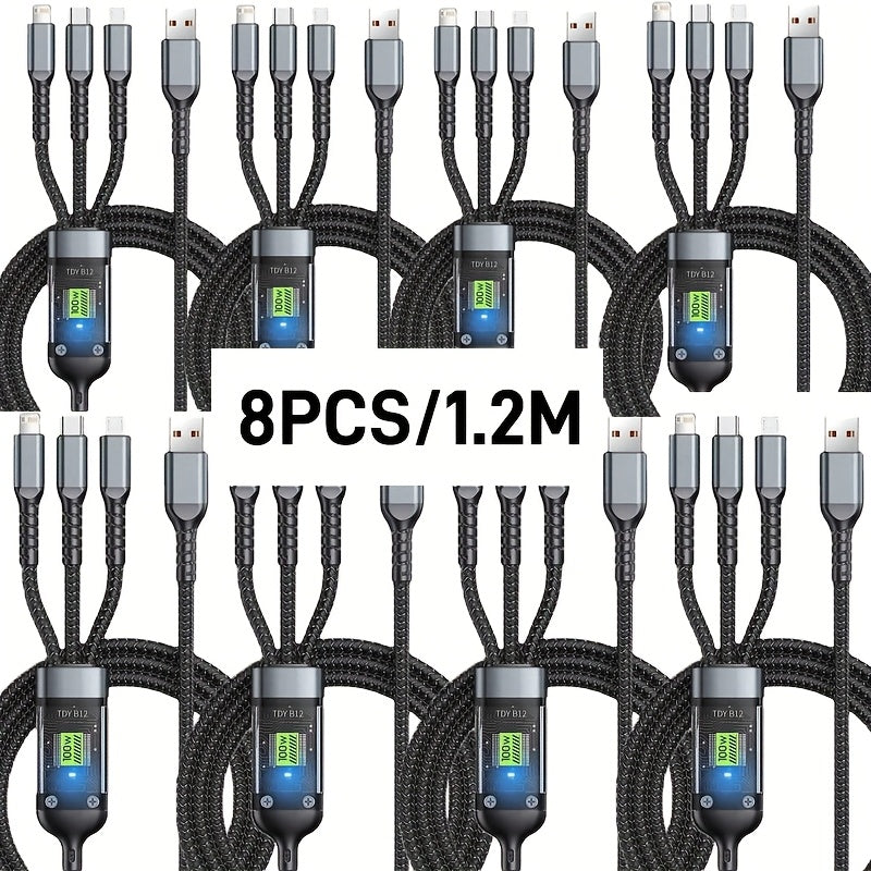 MFi 3-in-1 Charging Cable 100W Fast Charge 4/8 Pack for an Everyday Personal Care Routine, with Listed Configuration