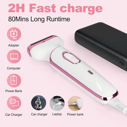 4-in-1 Electric Hair Remover for Women USB Rechargeable Shaver Trimmer – Eyebrow Nose Face Leg Bikini Line Underarm Peach Fuzz Removal