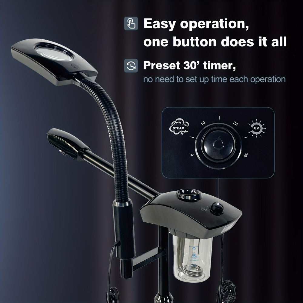 Facial Steamer with Ozone & 3X Magnifying Lamp, 2-in-1 Professional Wheeled Spa Steamer, Timer Preset