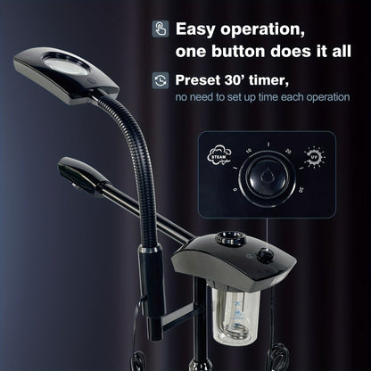 Facial Steamer with Ozone & 3X Magnifying Lamp, 2-in-1 Professional Wheeled Spa Steamer, Timer Preset