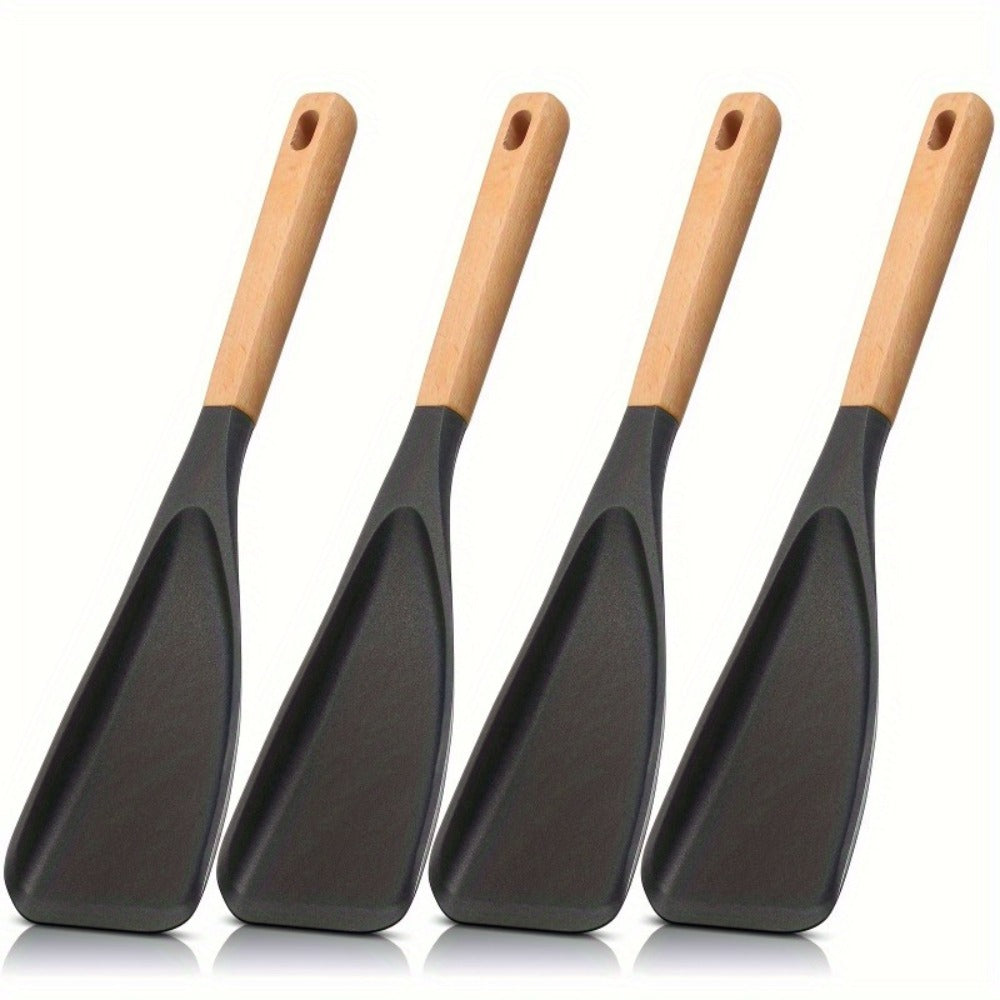 Silicone Cooking Spoon with Wooden Handle 12 Inch – Heat Resistant Nonstick Safe Kitchen Spoon for Cooking Serving Mixing Scraping