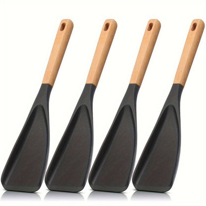 Silicone Cooking Spoon with Wooden Handle 12 Inch – Heat Resistant Nonstick Safe Kitchen Spoon for Cooking Serving Mixing Scraping