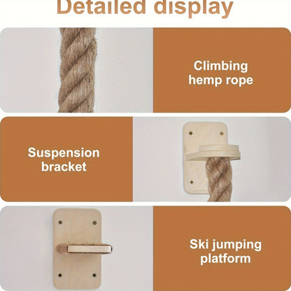 Wall-Mounted Cat Scratching Post with Climbing Rope Jute Rope Jump Platform Resting Perch Large Ladder Cat Tree Activity Center Space-Saving