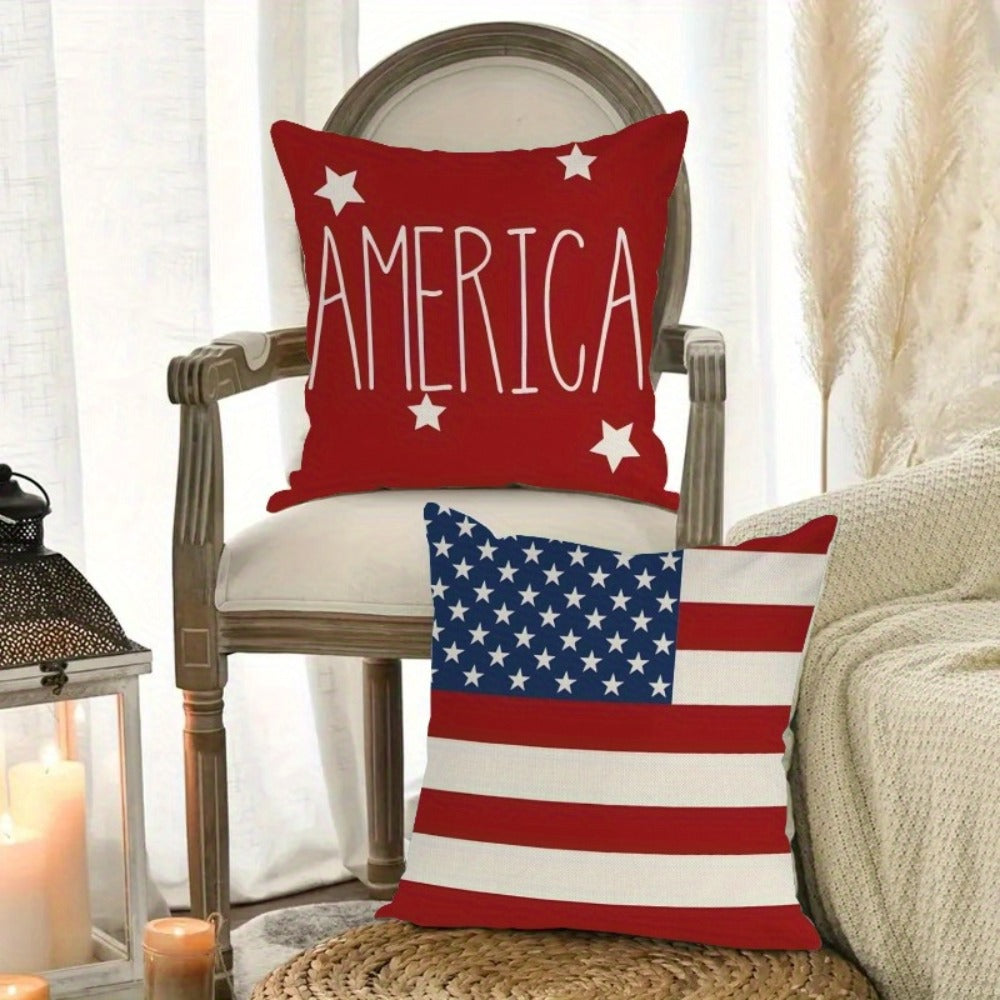 Patriotic Pillowcase Set 4pcs – Stars & Stripes Polyester Pillow Covers, Zipper Closure, Machine Washable