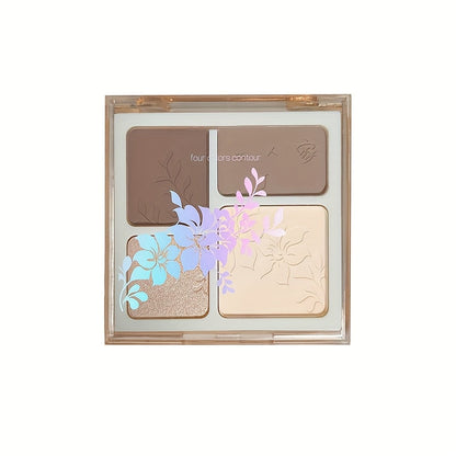 Face Sculpting Contour Palette 4 Colors Matte & Glossy, Multifunctional Bronzer Blush Highlighter & Eyeshadow Palette