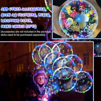 Party Decorations 20-Piece Clear Bobo Balloon Kit with LED String Lights and Six Light Color Options