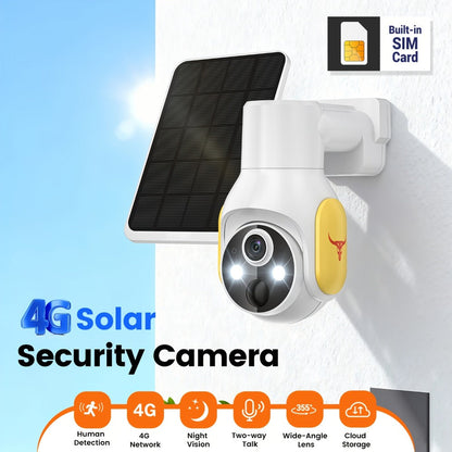 White 4G Solar Security Camera with 960P Label, PIR Motion Detection, Color Night Vision and Two-Way Audio