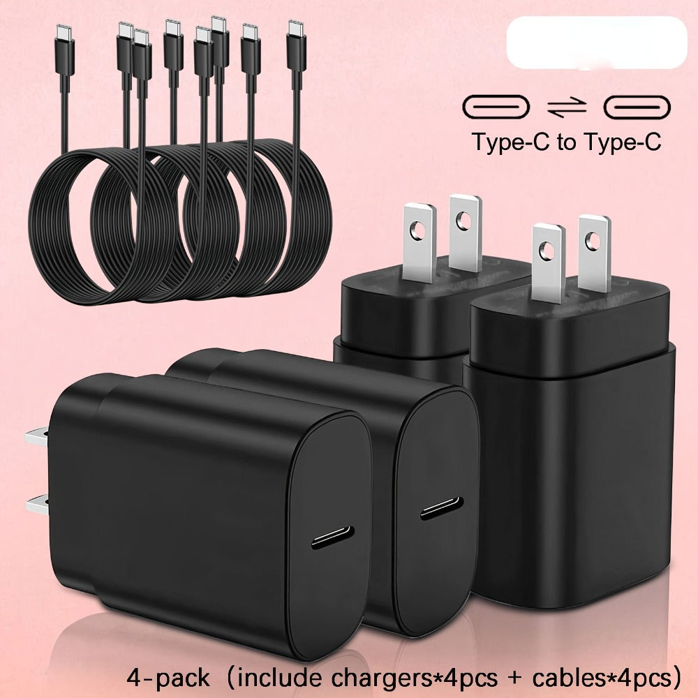 4-Pack USB-C Fast Charger with 4FT Cable Set, Super Fast Charging Compatible with Samsung Galaxy S23 S22 S21 Note Series, iPhone 15