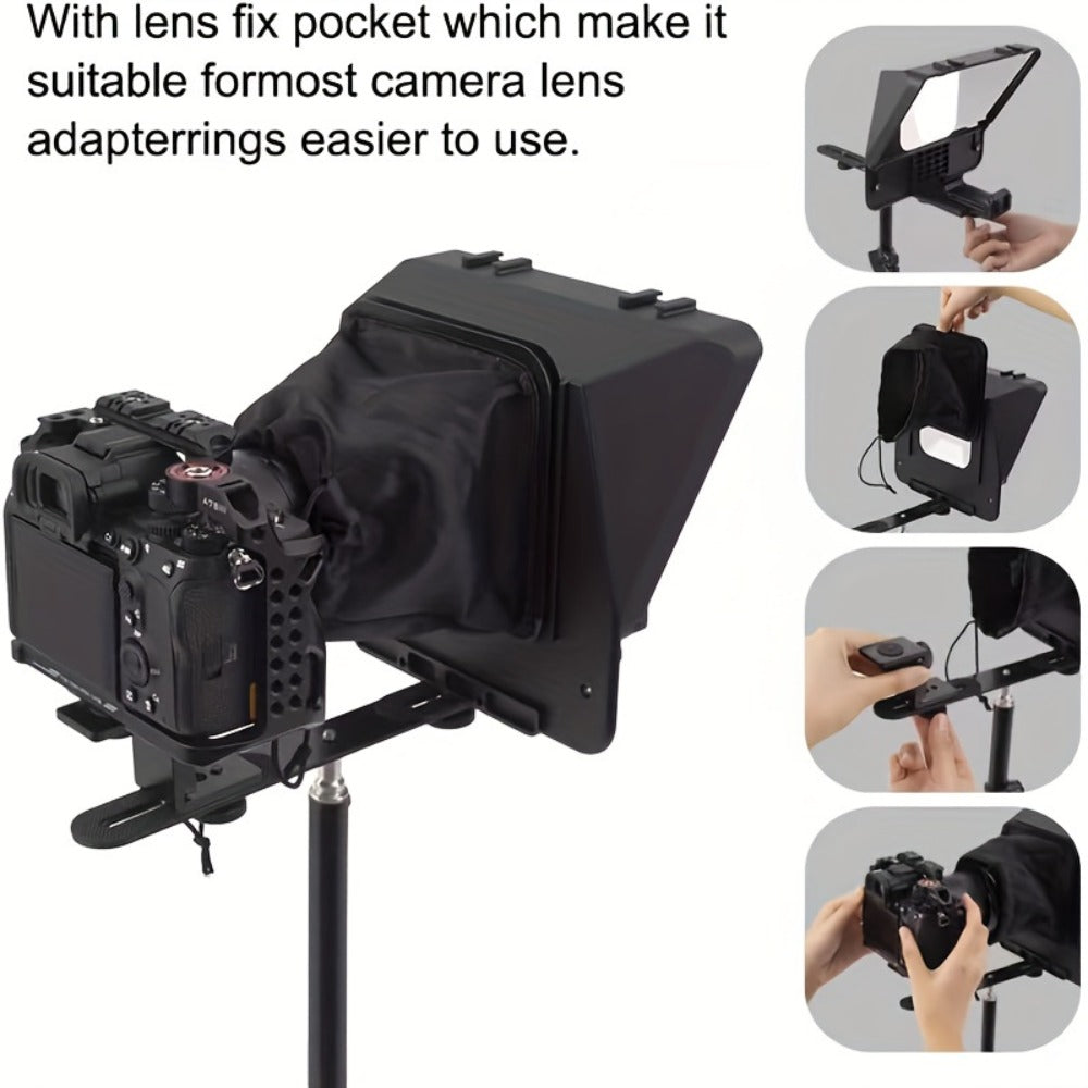 A10 Portable Teleprompter for Smartphone & DSLR Camera, Phone Holder & Remote Control for Video Recording