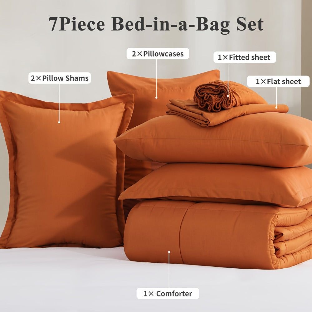 7 Piece Comforter Set Luxury Soft Fluffy Bedding All Season Bed in a Bag with Comforter Fitted Sheet Flat Sheet Pillowcases Hypoallergenic