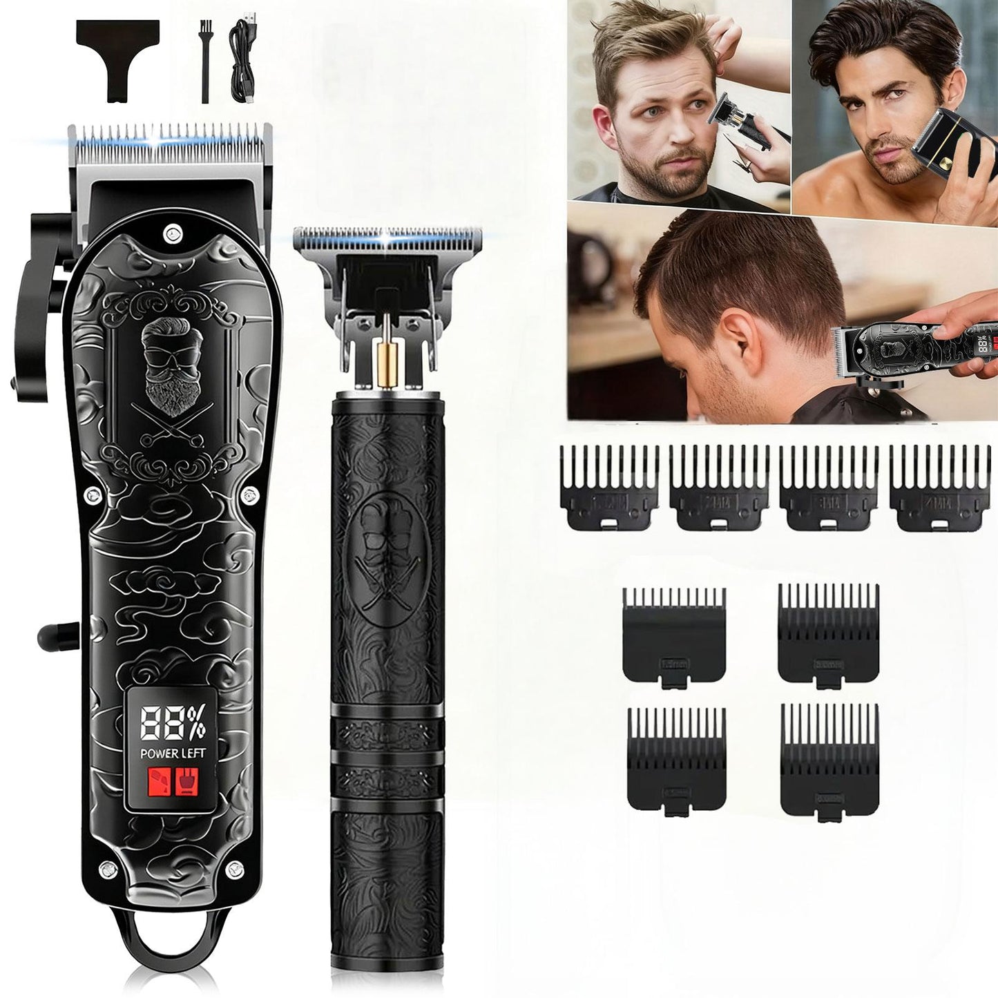 Men's Grooming Set USB Rechargeable Hair Clipper Electric Shaver Nose Ear Hair Trimmer for Everyday Face, Beard and Body Grooming