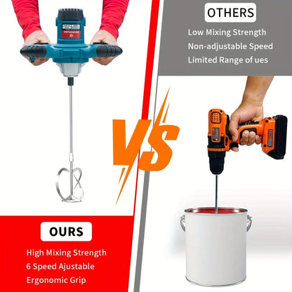 Electric Handheld Cement Mixer 2100W, 6-Speed Adjustable 800 RPM Mortar Mixer Drill for Mixing Paint