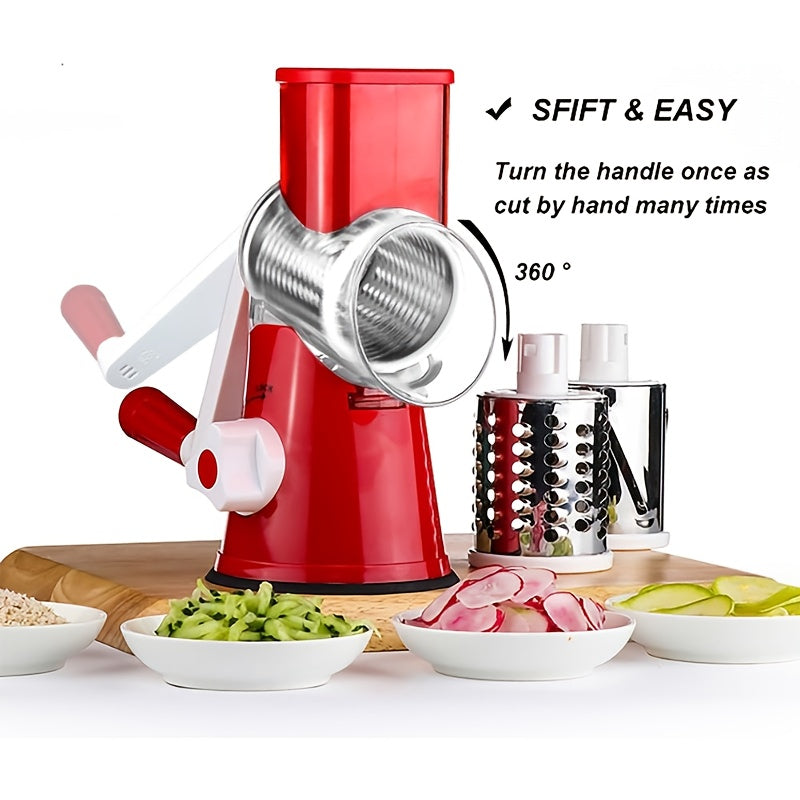 Rotary Cheese Grater with Hand Crank, 3 Interchangeable Blades for Cheese, Vegetables & Nuts, Suction Base