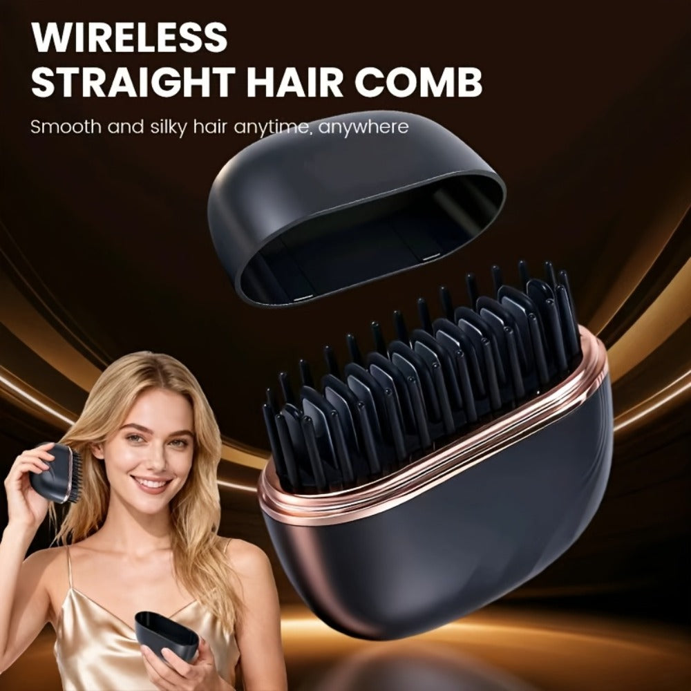 Mini Cordless Hair Straightening Brush with USB Charging, 9.6cm Compact Body and Black Configuration Options