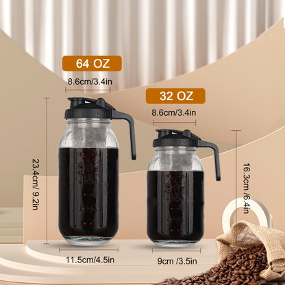 Cold Brew Coffee Maker with Stainless Steel Filter & Cleaning Brush – Large Capacity Glass Mason Jar Pitcher for Home, Kitchen