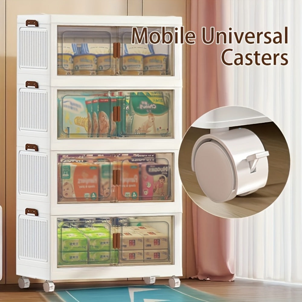 Storage Cabinet Collapsible Modular Locker with Magnetic Doors, Wheels and One to Five Layers