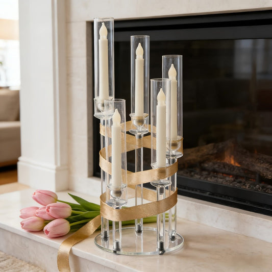 Acrylic Candelabra Candle Holder, Clear Crystal 5-Arm & 6-Arm Taper Candlestick Holders for Wedding Centerpiece