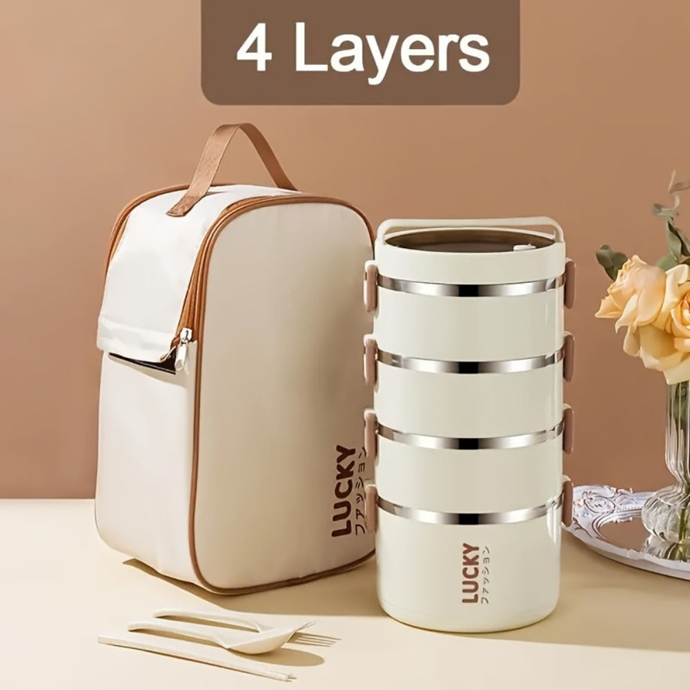 Insulated Lunch Box Set Stainless Steel – Large Leak Proof Bento Container with Thermal Bag and Cutlery