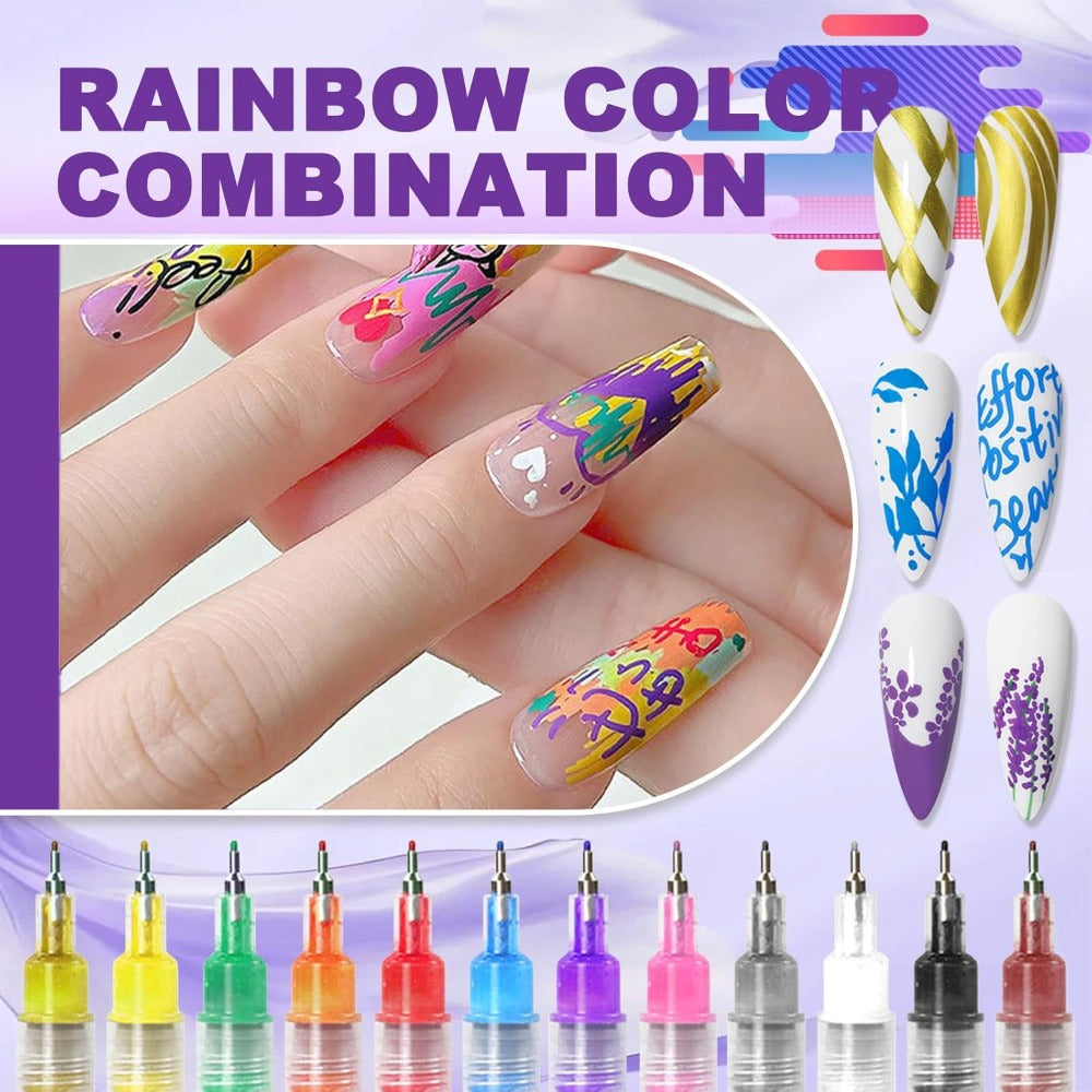 Nail Art Pens 12-Piece Water-Based Marker Set with 0.5mm Fine Tips for Lines and Small Decorative Details