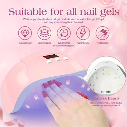 72-Piece Complete Nail Art Set with LED UV Lamp, Electric Nail Drill Pen, Gel Polish, Glue Drying Machine