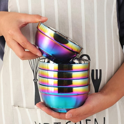 Camping Tableware Set Stainless Steel Rainbow Plates Bowls Cups with Forks Spoons Knives Outdoor for Camping, Travel and Outdoor Use