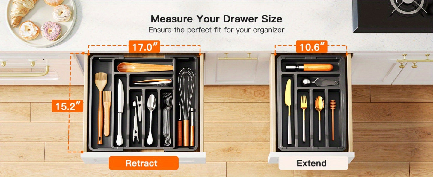 Cutlery Tray Kitchen Organizer Expandable Bamboo Drawer Divider with Labels in Natural, White or Black