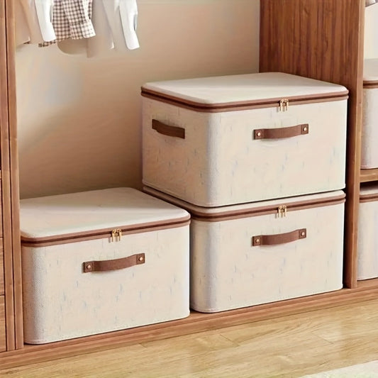 Two-Pack Foldable Fabric Storage Bins with Zipper Lids, Side Handles and Five Size Options