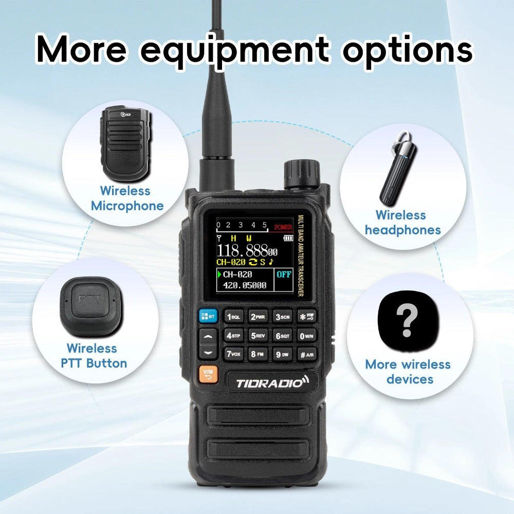 Tidradio H3 Plus Ham Radio Multi-Band Two-Way Radio, AM/FM Reception, Wireless Headset Compatible