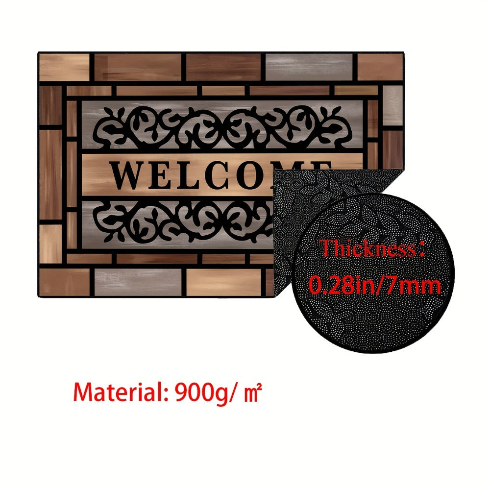 Welcome Doormat Wood Pattern – Entrance Mat with Polypropylene Backing, Indoor Outdoor Floor Mat for Front Door