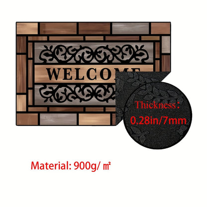 Welcome Doormat Wood Pattern – Entrance Mat with Polypropylene Backing, Indoor Outdoor Floor Mat for Front Door