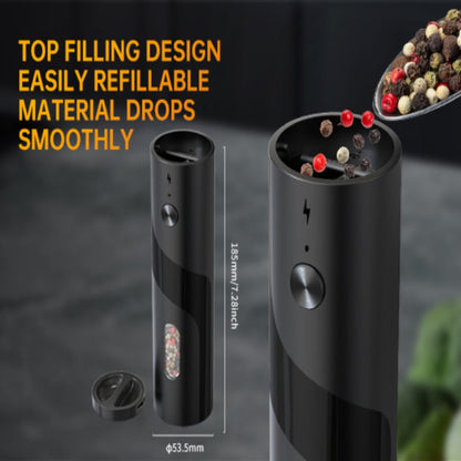 Electric Salt and Pepper Grinder Set with LED Light & Gravity Sensor, USB Rechargeable, Top-Fill