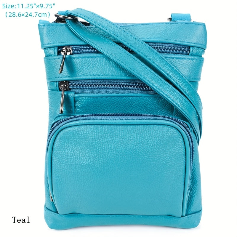 Genuine Leather Shoulder Bag for Women Men Soft First-Layer Cowhide Crossbody Bag Multi-Pocket Messenger Bag 3 Sizes Fits Smartphone Tablet