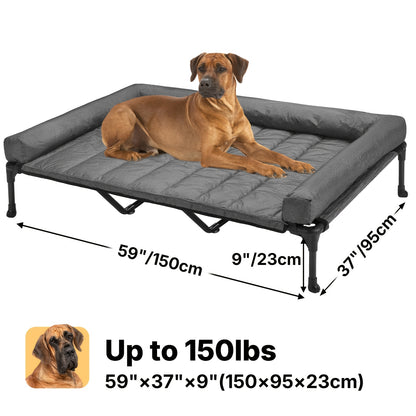 Elevated Dog Bed with Cooling Mesh & Removable Bolster Pillow Top Mat – Raised Dog Cot Bed, No-Slip Feet, Breathable Dog Sofa Bed for Indoor