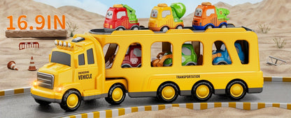 Transport Construction Truck Toy for Boys, 16.9 Inch Large Carrier Truck with 6 Cars, Lights & Sounds