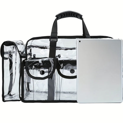 Stadium Approved Clear PVC Tote Bag Extra Large Transparent Shoulder Bag 3 External Pockets Adjustable Straps Waterproof for Men Women