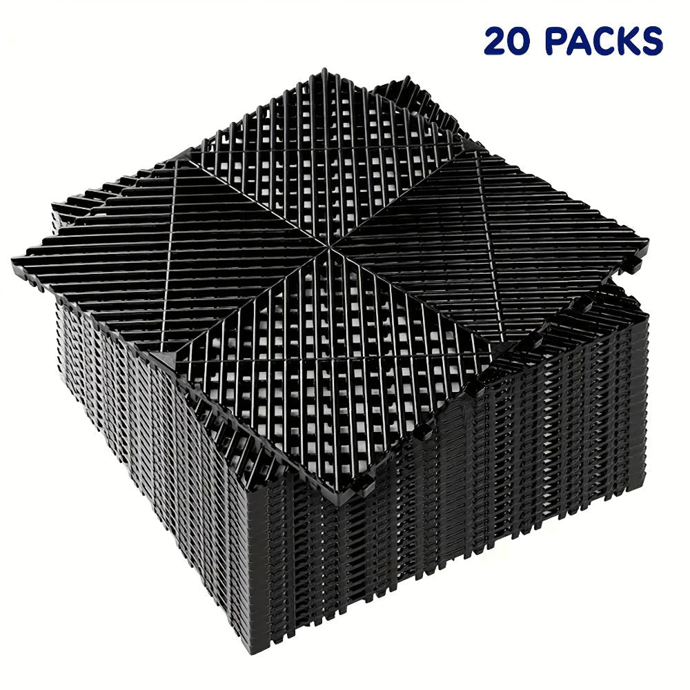 Interlocking Garage Floor Tiles 20-Pack – 16"x16" Drainage Floor Mat, Non-Slip PP Tiles for Garage, Car Wash