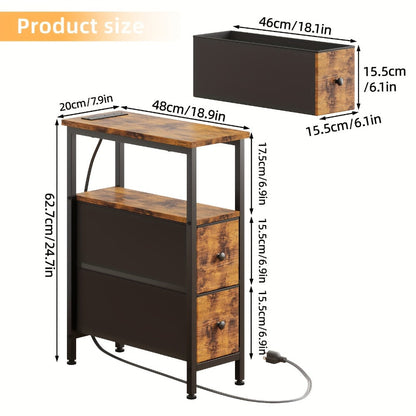 Nightstand Slim One or Two Fabric Drawers with Charging Station, LED Light and Single or Two-Pack Choice