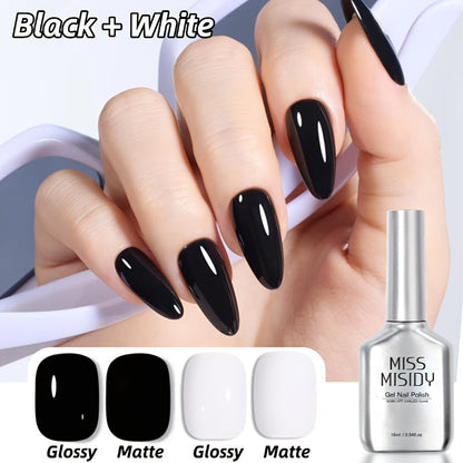 Gel Nail Polish – Odorless Black & White 0.54oz MISS MISIDY Soak-Off UV LED Durable High Gloss – Self-Leveling Easy Application for…
