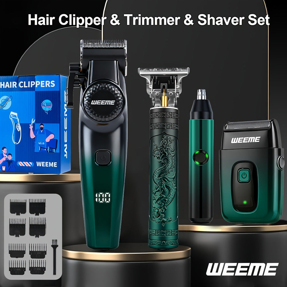 Men's Grooming Gift Box Set – Dragon & Phoenix Design, 2/4pcs Kit with Shaver, Hair Clipper, Nose Hair Remover & T9 Detail Trimmer