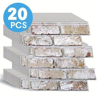 Peel and Stick Brick Wall Panels 3D Faux Brick Tiles 20 Sheets - Self-Adhesive PVC Realistic Texture