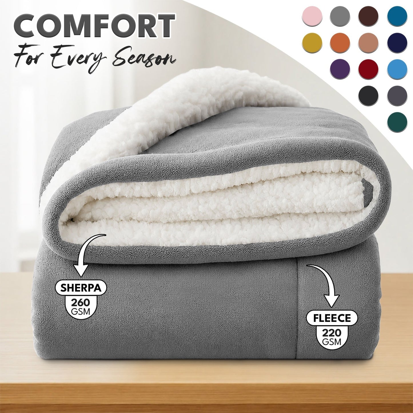 Sherpa Flannel Blanket, Double-Layer Ultra Throw for Bed, Sofa & Bedroom Decor, Better Sleep, 14 Colors