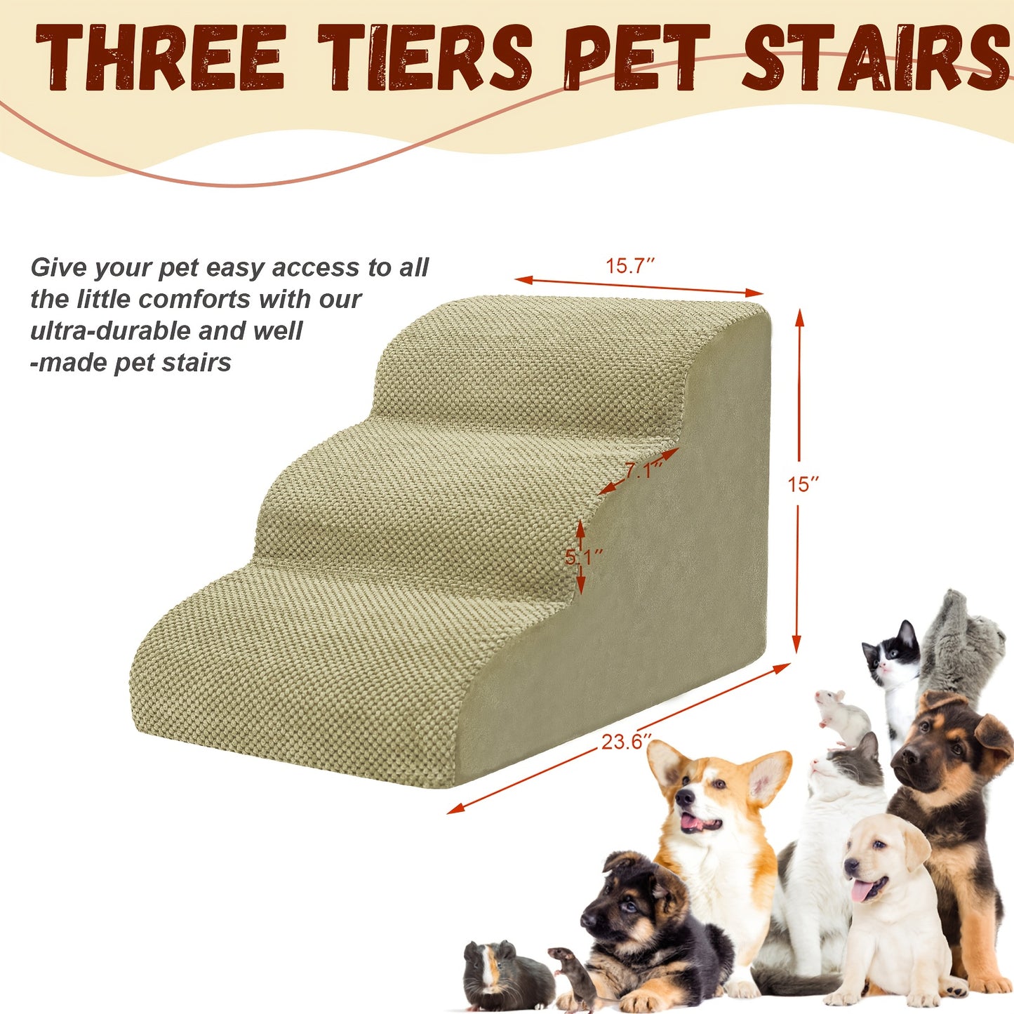 Dog Stairs for High Beds & Sofas – 2/3/4 Step Memory Foam Pet Steps with Non-Slip Bottom, Washable Cover & Textured Surface