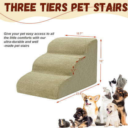 Dog Stairs for High Beds & Sofas – 2/3/4 Step Memory Foam Pet Steps with Non-Slip Bottom, Washable Cover & Textured Surface